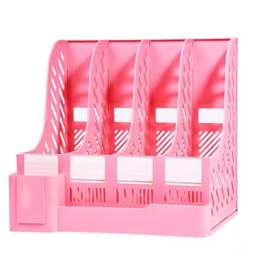 Ordnerhalter,Ordner-Organisator, Desktop-Dokumententeiler-Organizer, 4 Fächer, stabile Desktop-Zeitschriftenrahmen, Aktenteiler, Dokumentenaufbewahrung for das Büro(Pink) von PBDEIOEOE