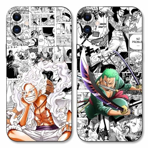 2 Stück Handyhülle für Apple iPhone 11 Hülle 6.1'' Anime Luffy Zoro Gear 5 Sun God Nika Muster Design Manga Mode Case Kameraschutz Schutzhülle Stoßfest TPU Silikon Weich Ultra Dünn Schwarz2 von PBNDJVG