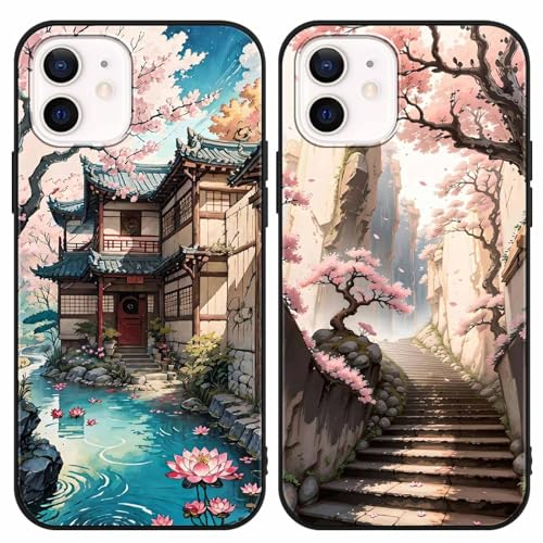 2 Stück Handyhülle für Apple iPhone 12/iPhone 12 pro Hülle 6.1'', Anime Japanische Kirschblüten Manga Anime künstlerische Ästhetik mit Motiv Designs Case Schutzhülle TPU Weich Ultra Dünn Cover -05 von PBNDJVG