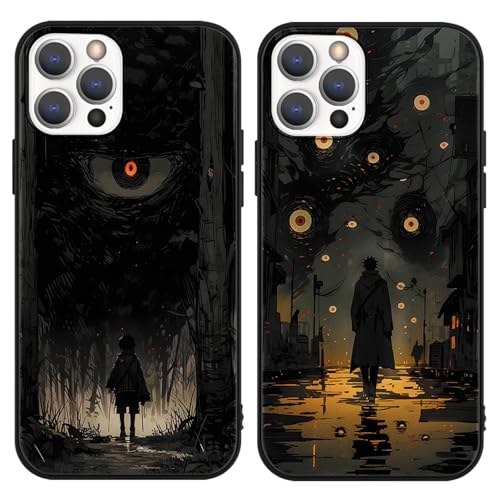 PBNDJVG 2 Stück Cartoon Manga Handyhülle für iPhone 11 Hülle 6,1",Karikatur Anime Horror Eyes Muster TPU Stoßfeste Schutzhülle,Schwarz Weiche Matt Silikon Bumper Case,Cool von PBNDJVG