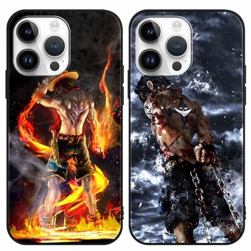 PBNDJVG 2 Stück Handyhülle für Apple iPhone 14 Pro Hülle 6.1 Zoll, Anime One Piece Ace mit Motiv Designs Manga Case Schutz Schutzhülle Stoßfest TPU Weich Ultra Dünn Cover -Schwarz1 von PBNDJVG