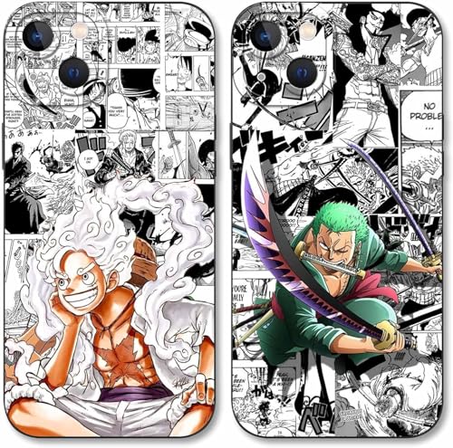 PBNDJVG Handyhülle 2 Stück für iPhone 16 Hülle 6.1'' Anime Zoro Gear 5 Sun God Nika Manga Mode Muster Design Case Kameraschutz Schutzhülle Stoßfest TPU Silikon Weich Ultra Dünn Cover - Schwarz2 von PBNDJVG