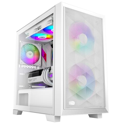 PCCOOLER C3D310 PC-Gehäuse, M-ATX Gaming-PC-Gehäuse, vorinstalliert mit 2 x 120mm PWM ARGB Lüftern, Seitenteil aus gehärtetem Glas, MATX/ITX Gehäuse mit hohem Luftdurchfluss, Weiß von PCCOOLER