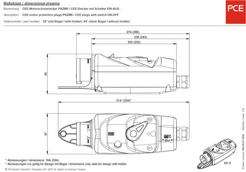 PCE 540150631 CEE Motorschutzstecker 16A 5polig 400V 1St. von PCE