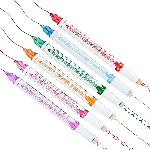 Curve Textmarker Set, Roller Dual Tip Kurven Textmarker, Handkonto Fluoreszierende Stifte mit 6 Verschiedenen Kurvenformen, Linear Color Pens, für Scrapbook Journaling Notizen Planer Büro Schule von PEAKTOP
