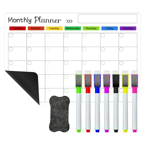Monatsplaner Magnetisch, 40x30CM Whiteboard Monatsplaner, Kühlschrank Kalender mit 7xfarbstifte, Wiederverwendbar Abwischbar Magnetisch Monatsplaner für Einkaufsliste Haushaltsplan von PEAKTOP