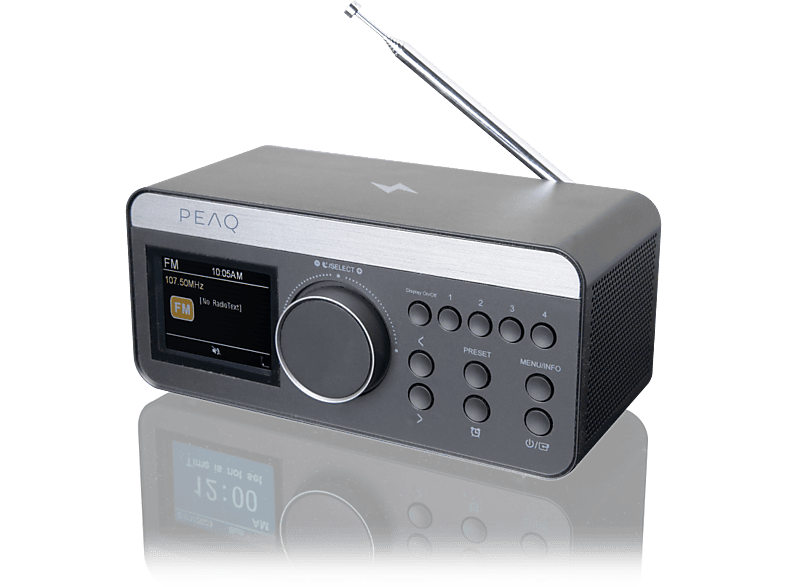 PEAQ PCR 540 DAB+ Radiowecker mit Wireless charging, DAB+/FM, DAB+, FM, Bluetooth, Schwarz/Grau von PEAQ