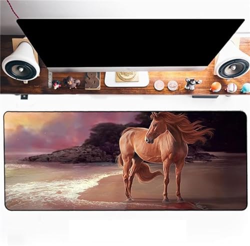 PEIHUODAN Pferd Tiere Muster Mauspad XXL/XL/L, Gaming-Mauspad, Mauspad mit Anti-Rutsch-Gummi-Boden, für Büro, genäht Kanten Mauspad, Desktop-Matte, Laptop Desk Mat (500X1000X3mm,Farbe2) von PEIHUODAN