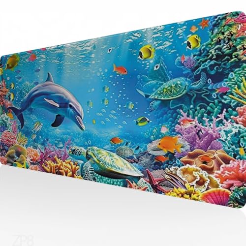 Mauspad Blau Mousepad,XXL Mauspad Delphin 900x300mm,Gaming Mauspad Groß mit Vernähten Kanten,Wasserdicht Rutschfester Mouse Pad,Verbessert Präzision & Geschwindigkeit,Gaming Zubehör,Geschenk ZP-8 von PEIPEIO