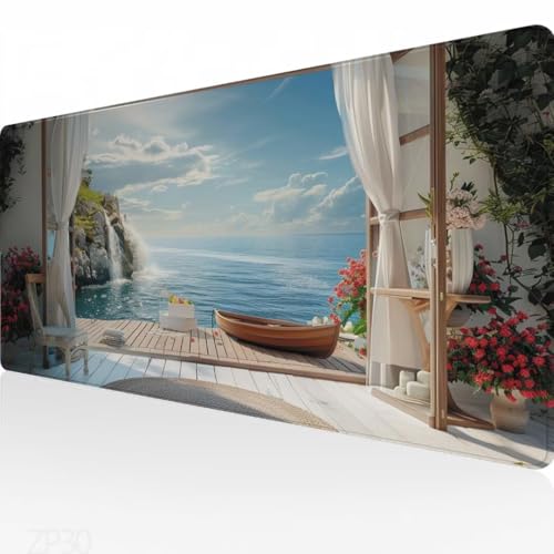 Mauspad Fenster Mousepad, XXL Mauspad Landschaft 900x300mm, Gaming Mauspad Groß mit Vernähten Kanten, Wasserdicht Rutschfester Mouse Pad, Verbessert Präzision & Geschwindigkeit, Gaming Zubehör ZP-30 von PEIPEIO