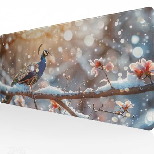 Mauspad Pfau Mousepad, XXL Mauspad Baum 800x400mm, Gaming Mauspad Groß mit Vernähten Kanten, Wasserdicht Rutschfester Mouse Pad, Verbessert Präzision & Geschwindigkeit, Gaming Zubehör, Geschenk ZP-46 von PEIPEIO