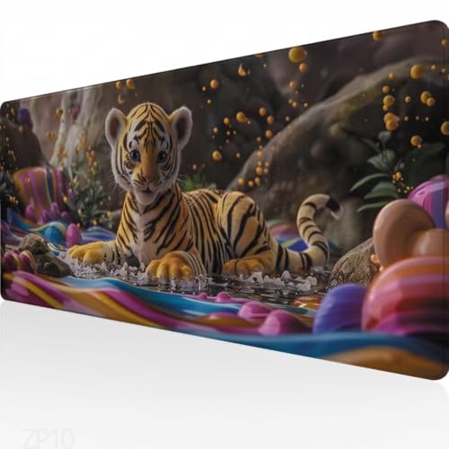 Mauspad Tier Mousepad, XXL Mauspad Tiger 700x400mm, Gaming Mauspad Groß mit Vernähten Kanten, Wasserdicht Rutschfester Mouse Pad, Verbessert Präzision & Geschwindigkeit, Gaming Zubehör, Geschenk ZP-10 von PEIPEIO