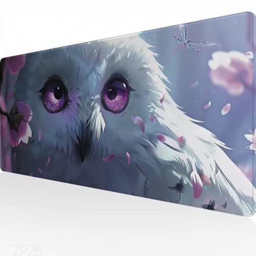 Mauspad Weiß Mousepad, XXL Mauspad Eule 800x400mm, Gaming Mauspad Groß mit Vernähten Kanten, Wasserdicht Rutschfester Mouse Pad, Verbessert Präzision & Geschwindigkeit, Gaming Zubehör, Geschenk ZP-26 von PEIPEIO