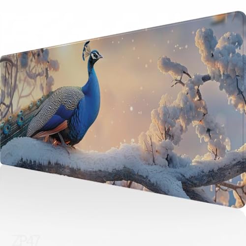 Mauspad XXL 600x400x4mm, Mousepad Blau Mauspad Groß, Mauspad Pfau Schreibtischunterlage Kinder, Wasserdicht Mouse Pad, rutschfeste Gummibasis Mauspad Gaming, Desk Mat für Pc, Geschenk für Frau ZP-47 von PEIPEIO