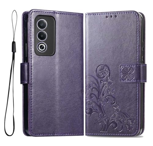 PEIYE Geprägte Hülle für Oppo A80 5G, Klappbar Lederhülle Flip Cover Case, Schutzhülle Handyhülle mit Kartenfach und Geldfach, TPU-Innenteil, Magnetverschluss, Standfunktion,Dunkelviolett von PEIYE