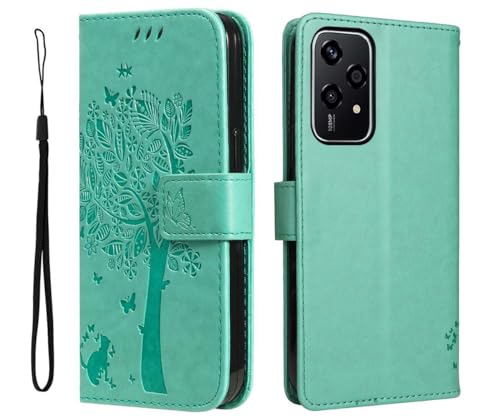 PEIYE Hülle für Honor 200 Lite - Handyhülle mit Flip Leder, Stoßfeste Silikon Bumper, Schutzhülle mit Kartenfach & Wallet, Ständer & Magnetverschluss - Cover Case -Grün von PEIYE