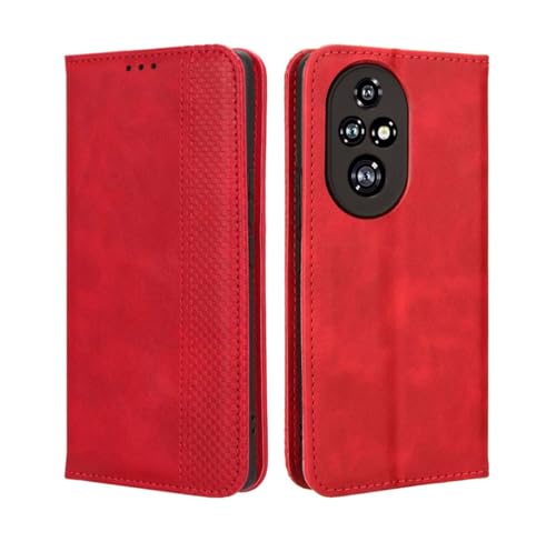 PEIYE Hülle für Honor 200 Pro, Wallet Klappbar Lederhülle Flip Cover Case, Schutzhülle Handyhülle mit Kartenfach und Geldfach, TPU-Innenteil, Magnetverschluss, Standfunktion -rot von PEIYE