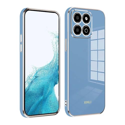 PEIYE Hülle für Honor X6b, Stoßfeste Bumper Silikon Schutzhülle, Weiche TPU Handyhülle mit Glänzender Oberfläche & Goldenen Kanten, Cover Case, Blau von PEIYE