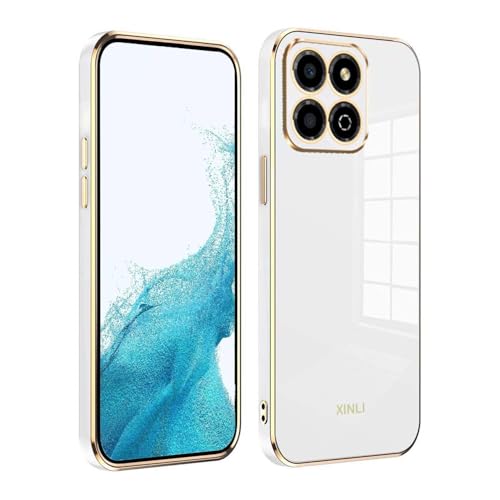 PEIYE Hülle für Honor X6b, Stoßfeste Bumper Silikon Schutzhülle, Weiche TPU Handyhülle mit Glänzender Oberfläche & Goldenen Kanten, Cover Case, Weiß von PEIYE