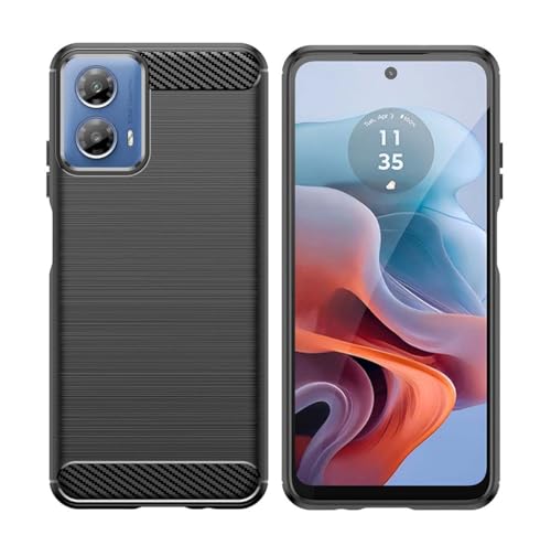 PEIYE Hülle für Motorola Moto G34 5G - Stoßfeste Handyhülle aus Silikon, Schutzhülle mit Bumper, Carbonfaser & Gebürstete Textur Cover Case (Schwarz) von PEIYE