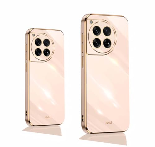 PEIYE Hülle für OnePlus 12R, Stoßfeste Bumper Silikon Schutzhülle, Weiche TPU Handyhülle mit Glänzender Oberfläche & Goldenen Kanten, Cover Case, Rosa von PEIYE