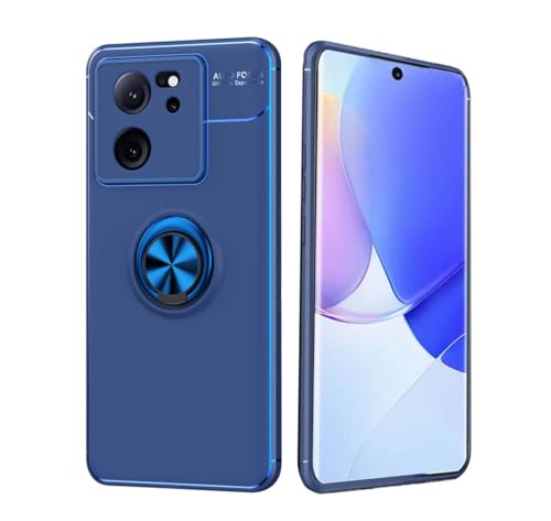 PEIYE Hülle für Xiaomi 13T / Xiaomi 13T Pro, Stoßfeste Silikon Handyhülle mit Ringständer, Bumper Schutzhülle Cover Case, 360° Drehbar, Magnetische Autohalterung Kompatibel, Blau von PEIYE