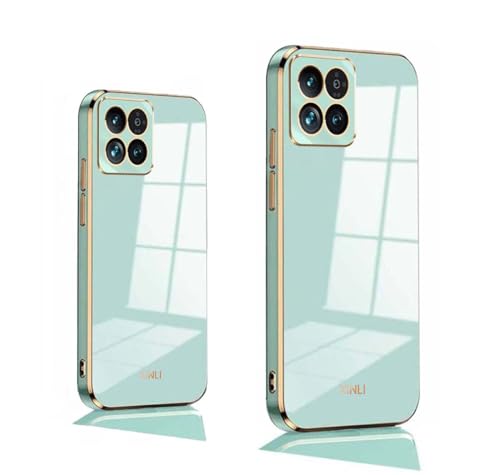 PEIYE Hülle für Xiaomi 14, Stoßfeste Bumper Silikon Schutzhülle, Weiche TPU Handyhülle mit Glänzender Oberfläche & Goldenen Kanten, Cover Case, Grün von PEIYE