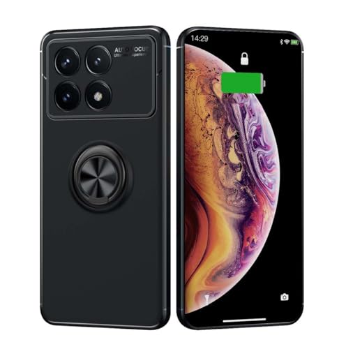 PEIYE Hülle für Xiaomi Poco X6 Pro, Stoßfeste Silikon Handyhülle mit Ringständer, Bumper Schutzhülle Cover Case, 360° Drehbar, Magnetische Autohalterung Kompatibel, Schwarz von PEIYE