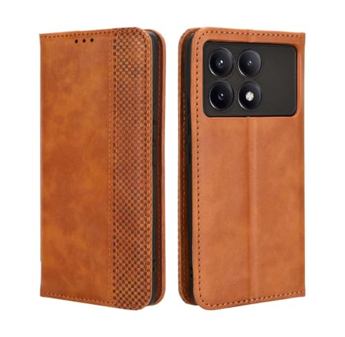 PEIYE Hülle für Xiaomi Poco X6 Pro, Wallet Klappbar Lederhülle Flip Cover Case, Schutzhülle Handyhülle mit Kartenfach und Geldfach, TPU-Innenteil, Magnetverschluss, Standfunktion -Braun von PEIYE