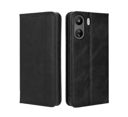 PEIYE Hülle für Xiaomi Redmi 13C / Poco C65, Wallet Klappbar Lederhülle Flip Cover Case, Schutzhülle Handyhülle mit Kartenfach und Geldfach, TPU-Innenteil, Magnetverschluss, Standfunktion -Schwarz von PEIYE