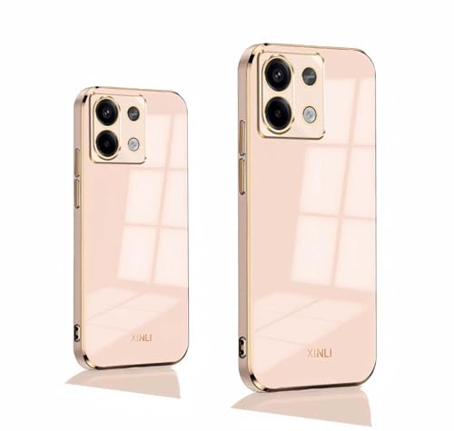 PEIYE Hülle für Xiaomi Redmi Note 13 Pro 4G, Stoßfeste Bumper Silikon Schutzhülle, Weiche TPU Handyhülle mit Glänzender Oberfläche & Goldenen Kanten, Cover Case, Rosa von PEIYE