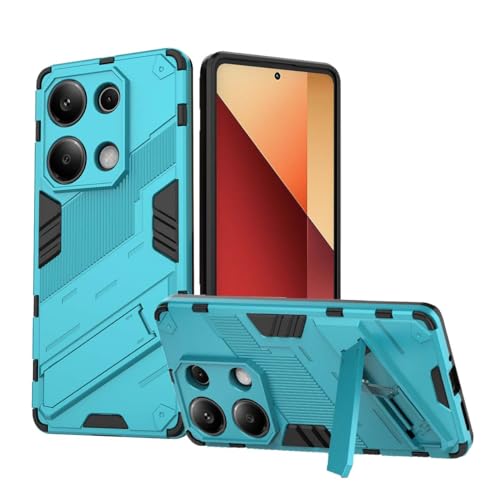 PEIYE Hülle für Xiaomi Redmi Note 13 Pro 4G, Stoßfeste Schutzhülle aus Weichem Silikon und Hartem PC, Handyhülle mit Faltbarem Ständer, rutschfest und Armor Design, Cover Case, Blau von PEIYE