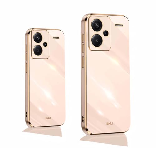 PEIYE Hülle für Xiaomi Redmi Note 13 Pro Plus 5G (Pro+), Stoßfeste Bumper Silikon Schutzhülle, Weiche TPU Handyhülle mit Glänzender Oberfläche & Goldenen Kanten, Cover Case, Rosa von PEIYE