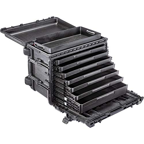 PELI 0450 Protector Mobiler Werkzeugkoffer mit 6 flachen und 1 Tiefe herausnehmbaren Fächern, 47L Fassungsvermögen, Farbe: Schwarz von PELI