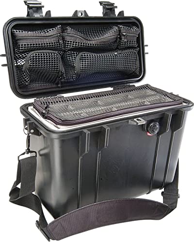 PELI 1430 Schlagfester Top Loader Behälter für Fotografie- und Computerequipment, IP67 Wasserdicht, 15L Volumen, Mit Einteilerset und Deckeleinsatz, Schwarz von PELI