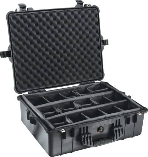 PELI 1600 Peli Transportkoffer aus Polypropylen, IP67 Wasser- und Staubdicht, 46L Volumen, Mit gepolstertem Einteilungssystem, Schwarz von PELI