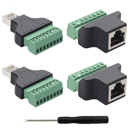 PENGLIN 2 Stück RJ45 Stecker und 2 Stück RJ45 Buchse auf 8 Pins Schraubklemmenblock Adapter für Cat7 Cat6 Cat5 Ethernet Extender,RJ45 8P8C Stecker und Buchse auf 8 Poligen Terminal Ethernet Anschluss von PENGLIN