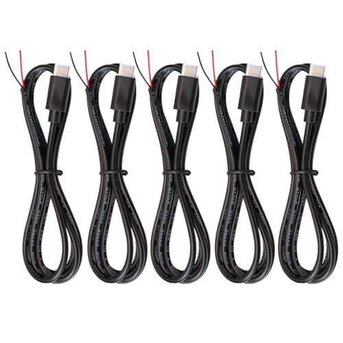 PENGLIN 5 x 1 Meter USB-Kabel Typ C 2 Core Pigtail, Verlängerungskabel mit offenem Ende, 3 A, 5 V, USB-C Stecker auf blankem Kabel, 2 Pins, 5 Stück von PENGLIN