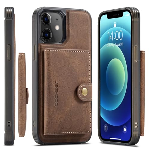 Handyhülle auf der Rückseite Kompatibel mit iPhone 12 Pro Hülle Brieftasche mit Kreditkartenhalter, Leder magnetische abnehmbare Hülle, Kickstand Brieftasche Hülle Stoßfeste Abdeckung Compatible with von PENGLIPING