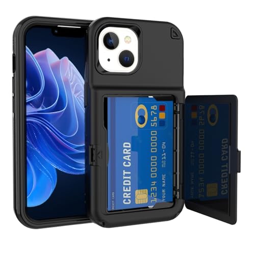 Handyhülle auf der Rückseite Kompatibel mit iPhone 14 Plus Wallet Case mit Kartenhalter, Kickstand Card Slots Case, Heavy Duty Protective Dual Layer Shock Cover Hidden Card Slot Slim Wallet Case(Black von PENGLIPING