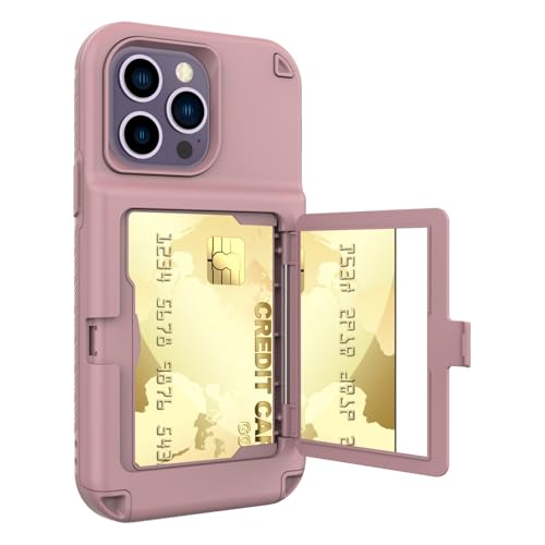 Handyhülle auf der Rückseite Kompatibel mit iPhone 14 Pro Max Wallet Case mit Kartenhalter, Kickstand Card Slots Case, Heavy Duty Protective Dual Layer Shock Cover Hidden Card Slot Slim Wallet Case(Ro von PENGLIPING