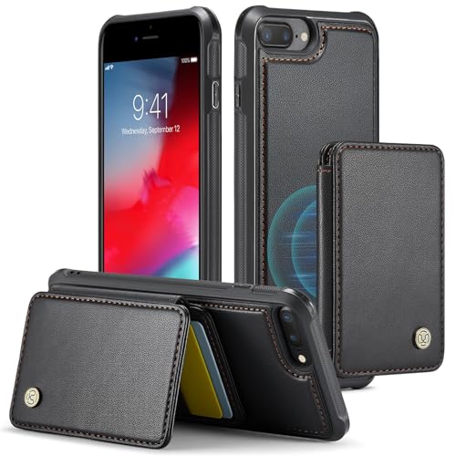 Handyhülle auf der Rückseite Kompatibel mit iPhone 8 Plus-Schutzhülle mit Kreditkartenhalter, magnetischer 2-in-1-Schutzhülle aus TPU-Leder mit abnehmbarem Brieftaschenständer, doppeltem Magnetverschl von PENGLIPING