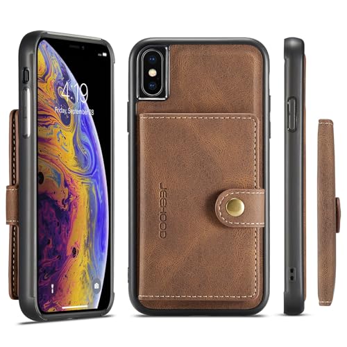 Handyhülle auf der Rückseite Kompatibel mit iPhone X-Hülle, Brieftasche mit Kreditkartenhalter, abnehmbare magnetische Lederhülle, Brieftaschenhülle mit Ständer, stoßfeste Abdeckung Compatible with iP von PENGLIPING