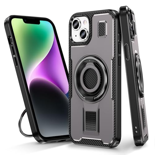 PENGLIPING Handyhülle auf der Rückseite Kompatibel mit iPhone 15 Plus Hülle, mit drehbarem Ringständer, stoßfester Schutz, robuste Handyhülle, robuste Ganzkörper-Schutzhülle for iPhone 15 Plus(Gray) von PENGLIPING