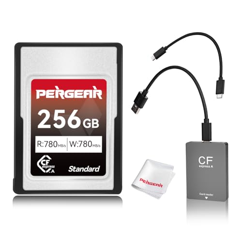 Pergear Standardserie 256GB CFexpress Typ A-Speicherkarte, bis zu 780 MB/s Lesegeschwindigkeit und 780 MB/s Schreibgeschwindigkeit für 4K 120P, 8K 30P-Aufnahme(mit Kartenleser) for Alpha & FX-Kameras von PERGEAR