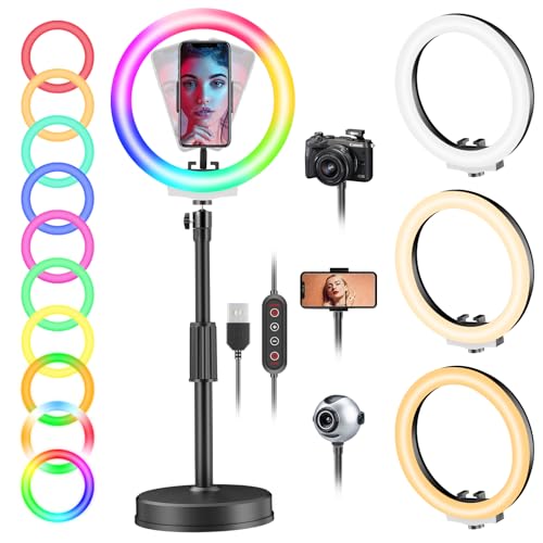 LED Ringlicht Handy Ringleuchte Laptop, PEYOU 42 RGB-Modi Upgrade Handy Ringlicht Mit Stativ für Videokonferenzen Licht, Live, Vlog, YouTube, Tiktok, Make-Up, Fotografie von PEYOU