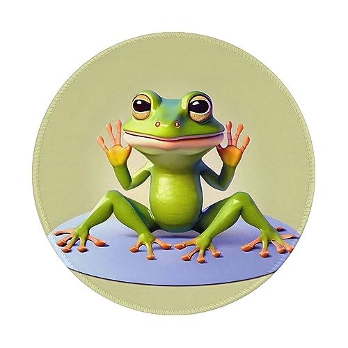 PHAYAH The Funny Frog Doing Yoga Round Mouse Pad With Stitched Edge Waterproof Non-Slip Rubber Base Desk Protection Mat Diameter 7.9 Inches von PHAYAH