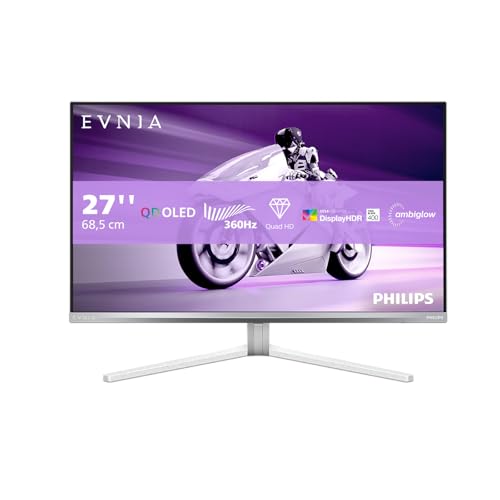 PHILIPS Evnia 27M2N8500AM - 27 Zoll Quad HD OLED Gaming Monitor, 360 Hz, 0.03 ms, HDR400, FreeSync Premium, G-Sync comp., Ambiglow (2560x1440, 2X HDMI 2.1, 1x DP 1.4, USB Hub) Weiss von PHILIPS