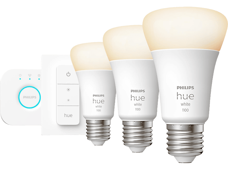 PHILIPS Hue White E27 3er Starter Set inkl. Dimmschalter Warmweiß von PHILIPS