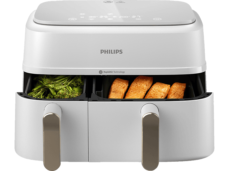 PHILIPS NA353/10 Airfryer 3000 Series Dual Basket 9L Kapazität (3L+6L) Heißluftfritteuse 2750 Watt Weiß/Kupfer von PHILIPS